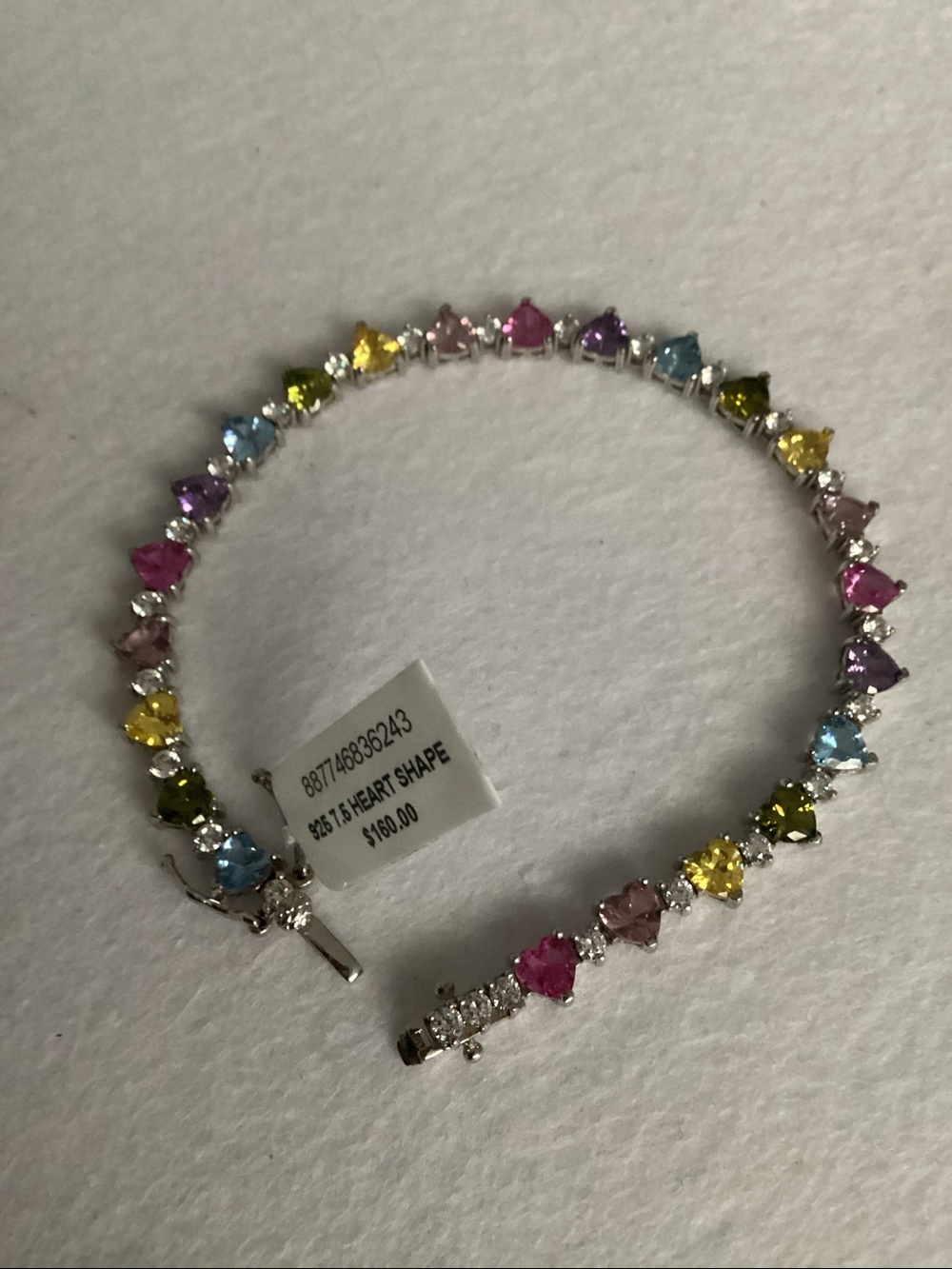 Giani Bernini 925 Multi-Color Cubic Zirconia SS Heart Gemstone Tennis Bracelet - Picture 9 of 11